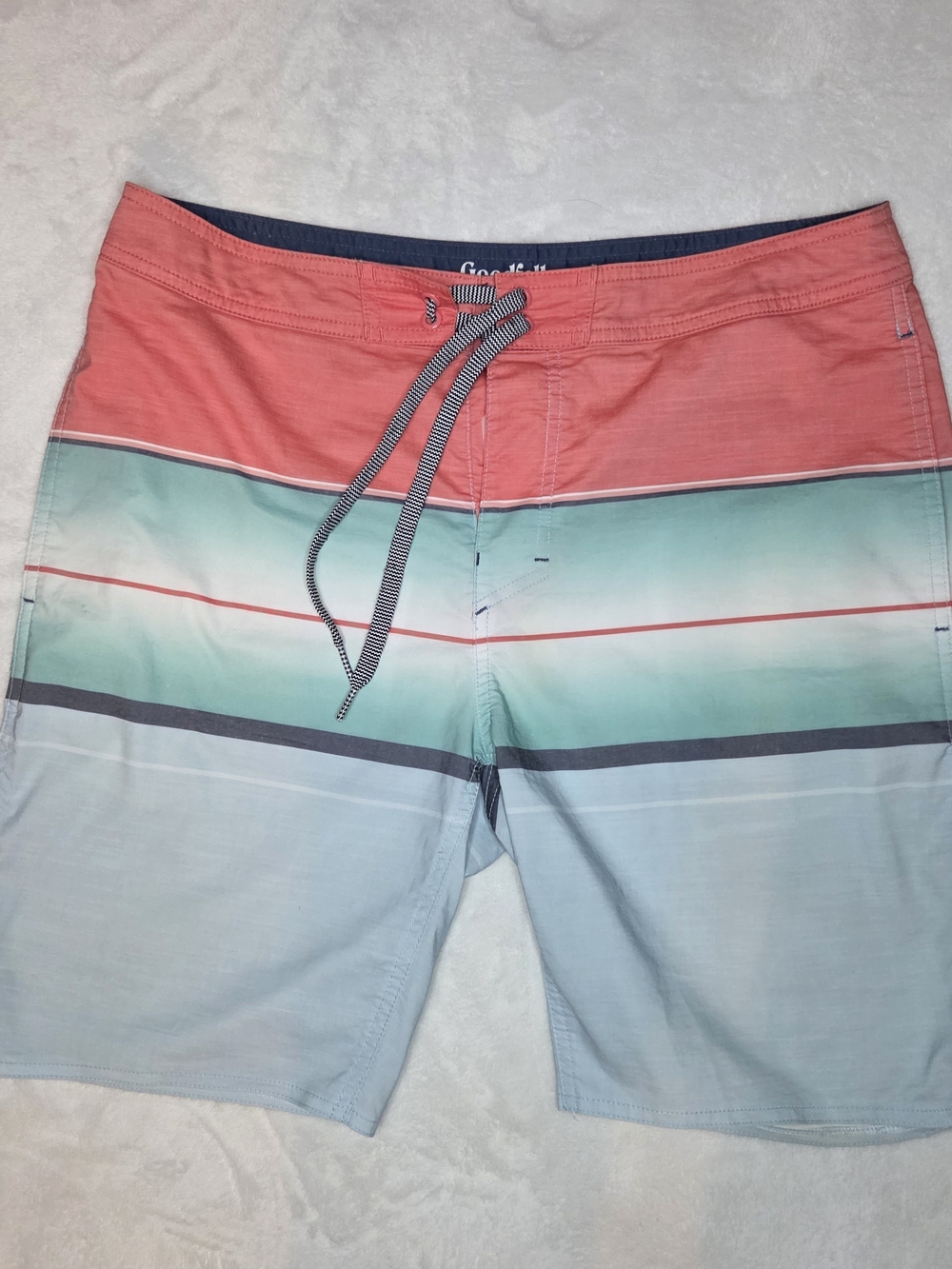 Goodfellow & Co Coral, Aqua & Light Blue Gradient Stripe Board Surf Swim Shorts
